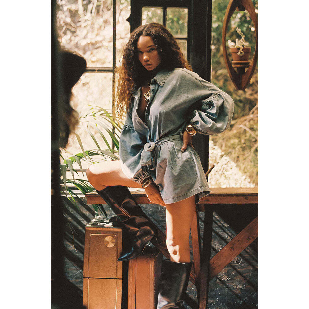 12th Tribe Stevie Balloon Sleeve Denim Romper Size S